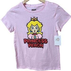NWT Nintendo Super Mario Princess Peach pink short sleeve shirt Size Lar…